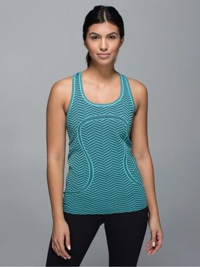 Lululemon Swiftly Tech Tank Top Racerback Heathered Blue Tropics Size 4 EUC